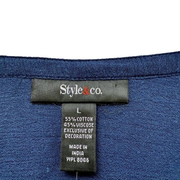Style & Co. Womens Top Large Boho Blue Crinkle Cotton Viscose Tunic Blouse NEW - Picture 4 of 8